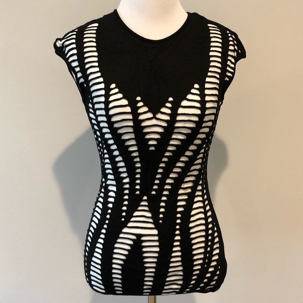 RVN Cutout Illusion Cap-Sleeve Top